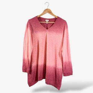 Logo Lori Goldstein Pink Ombre Tunic Size L Red Tie Dye Stripe Lagenlook Pockets